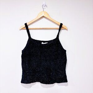 BEECHERS BROOK – Vintage Black Sparkly Fuzzy Camisole | Y2K Glam Tank | Large *